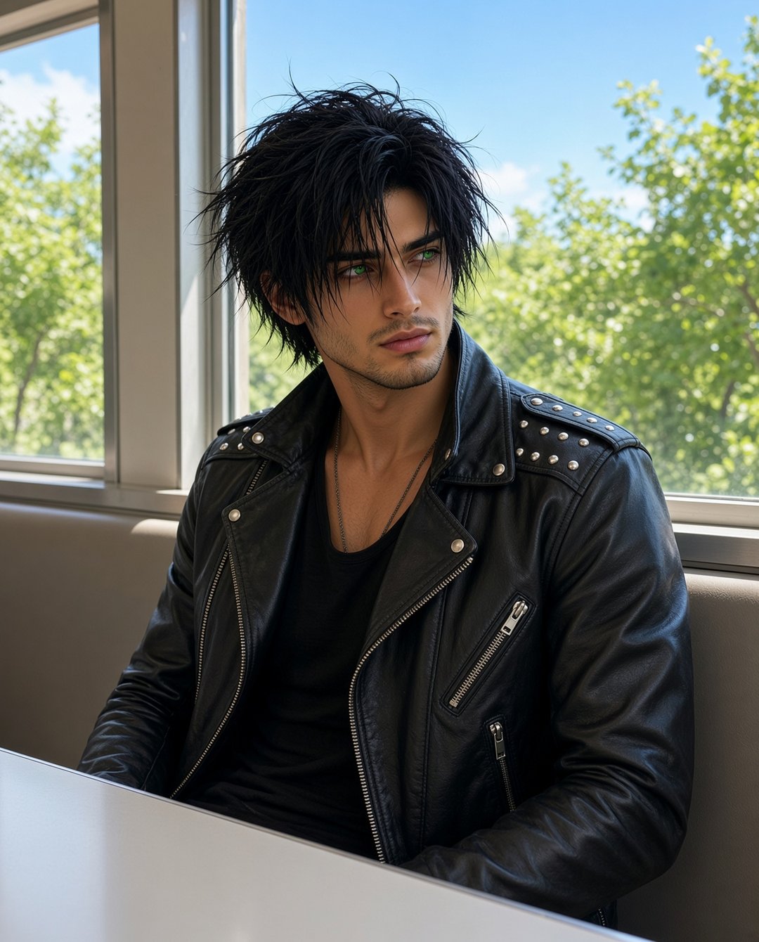 Rafe Dalton in a mill-town diner booth by a window