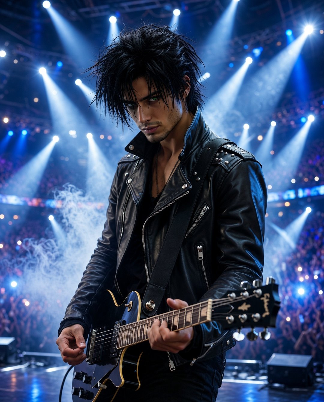 Rafe Dalton on an arena stage in blue and white light