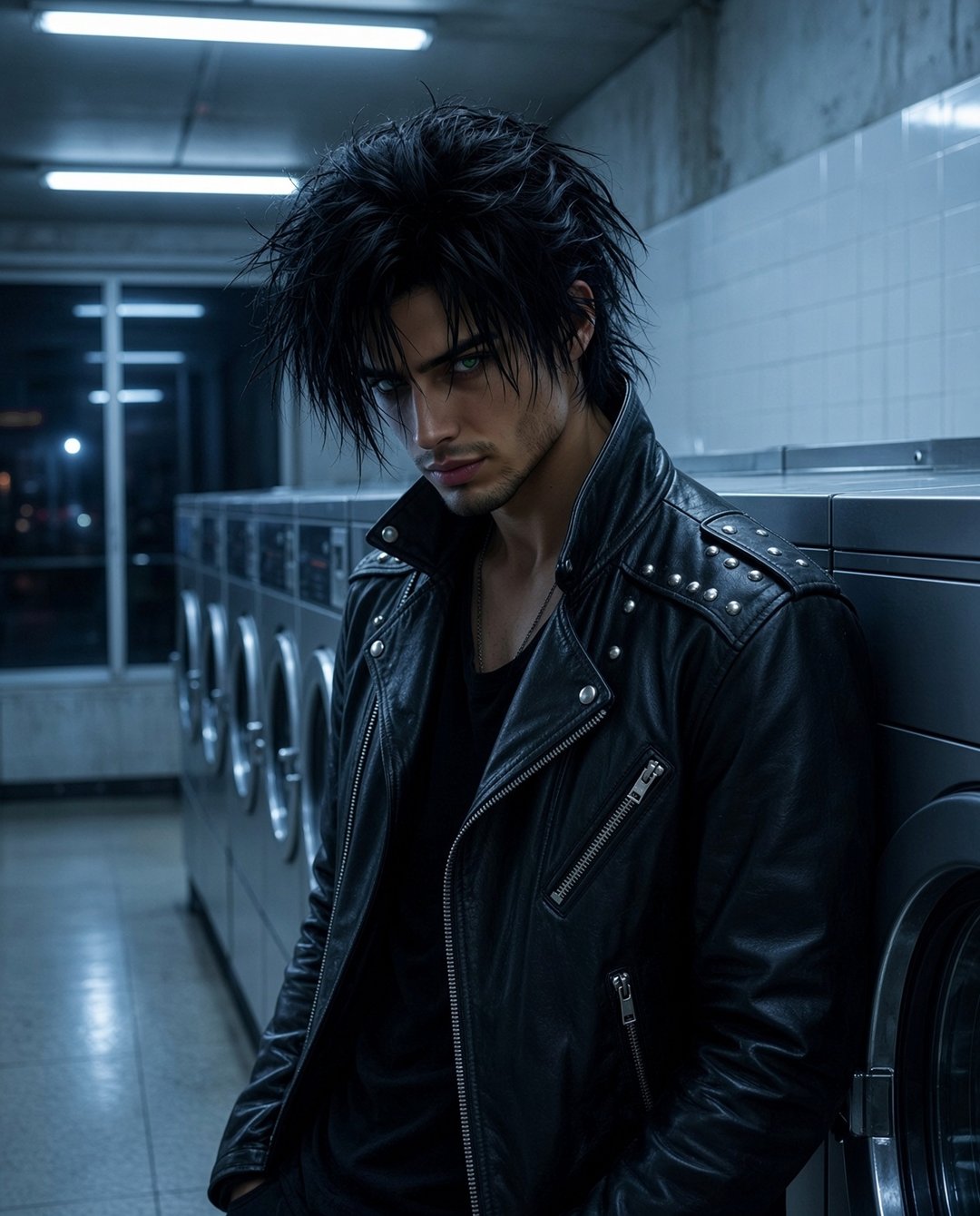 Rafe Dalton in a laundromat at night